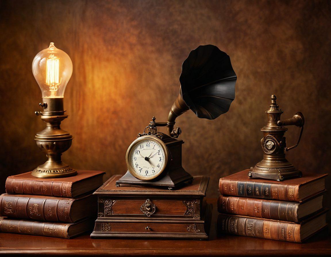 A vintage-style scene featuring elegant, classical artifacts like a gramophone, an antique clock, and a beautifully aged leather-bound book, all set against a backdrop of warm, muted colors. Include soft, diffused lighting to evoke nostalgia and warmth, and an inviting atmosphere that celebrates the beauty of mature experiences. super-realistic. soft lighting. warm tones.